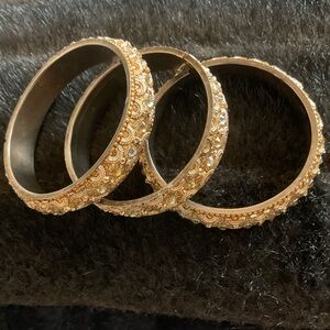 Bundle of Three Gold and Rhinestone Bangle Bracelets